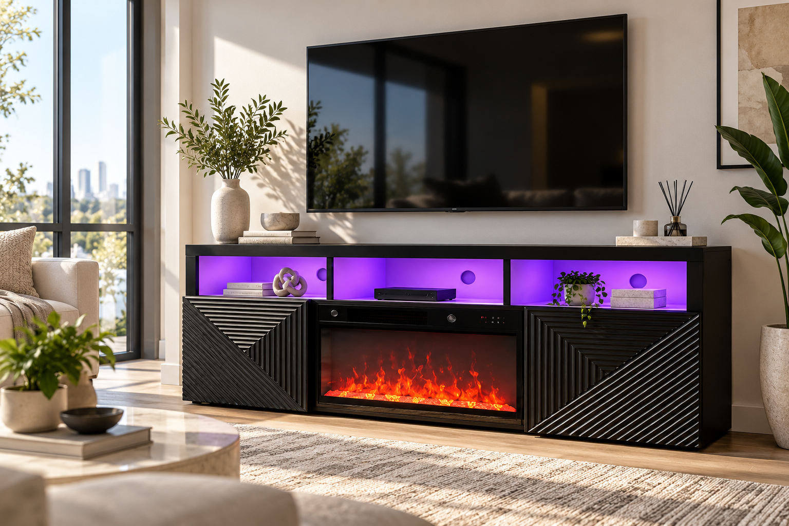 Belliza Modern LED Fireplace TV Stand with Storage – CBS25707 - Image 2