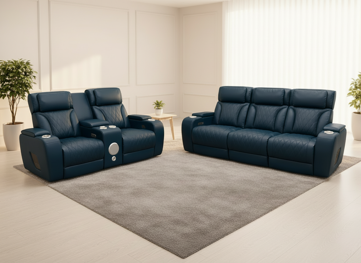 Isabella Blue Power Reclining Sofa & Loveseat Set - Image 3