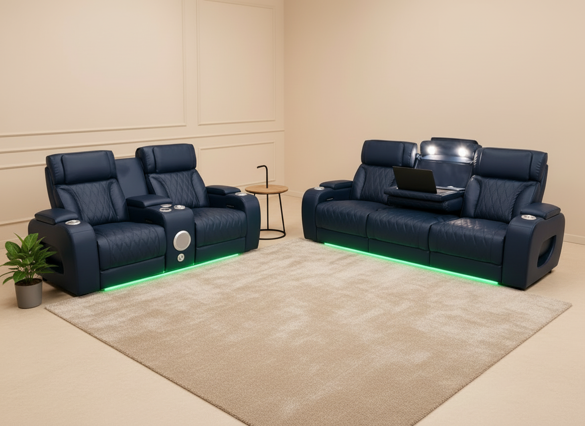 Isabella Blue Power Reclining Sofa & Loveseat Set - Image 2