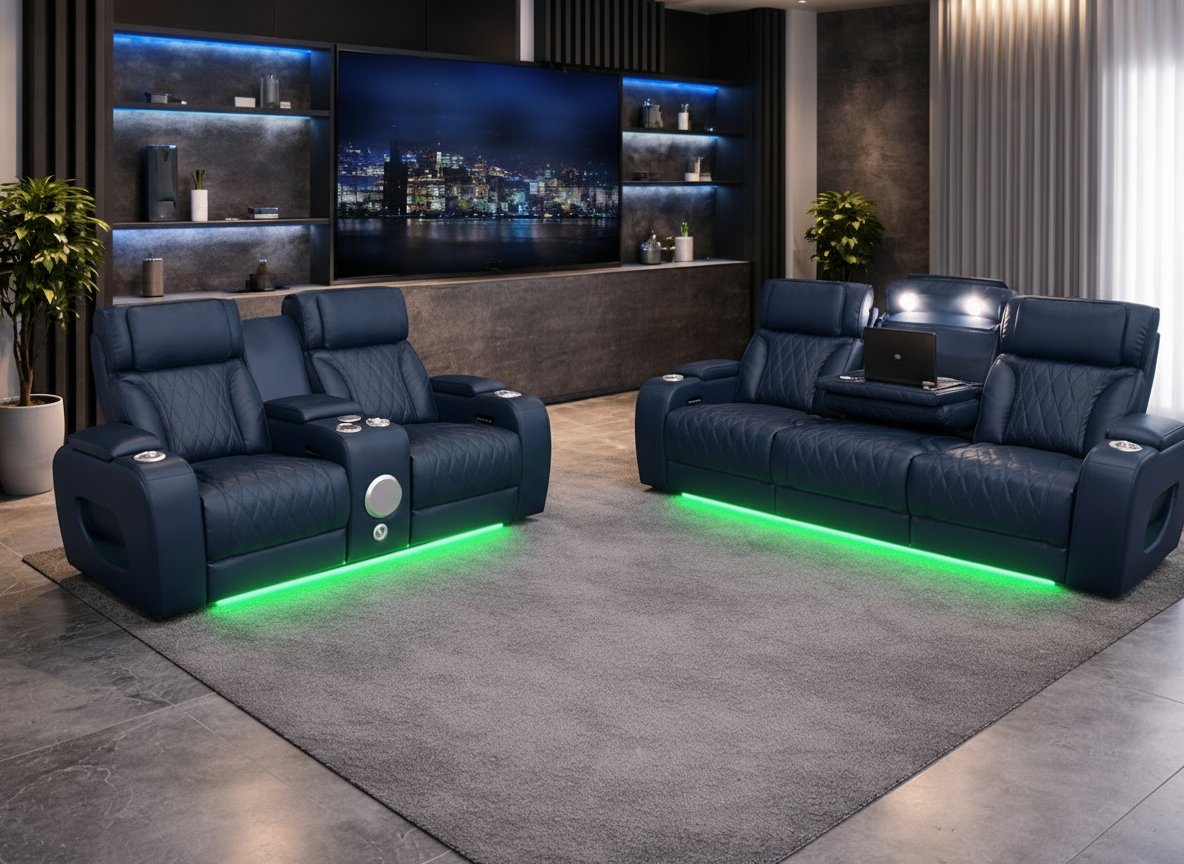 Isabella Blue Power Reclining Sofa & Loveseat Set
