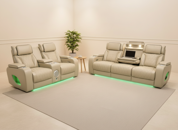 Isabella Cream Power Reclining Sofa & Loveseat Set