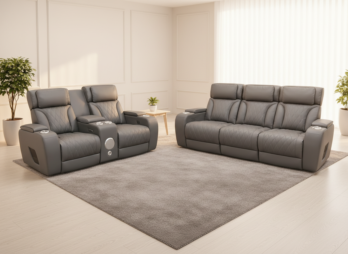 Isabella Gray Power Reclining Sofa & Loveseat Set