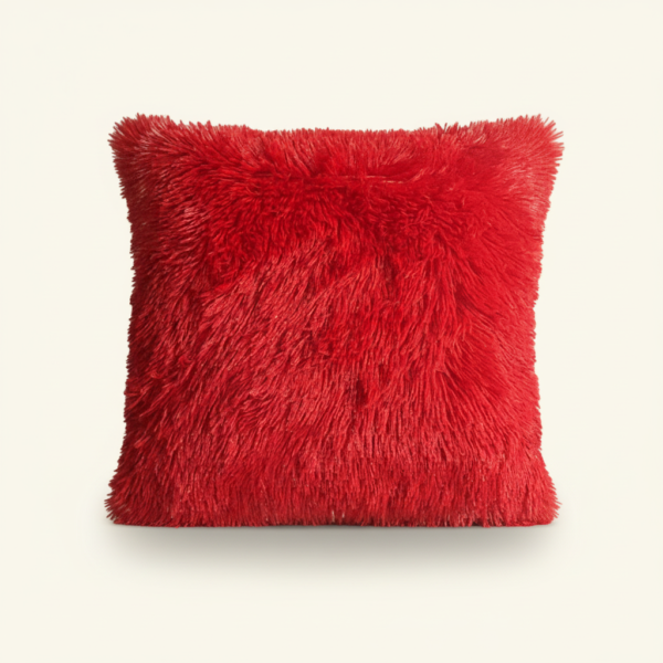 Red Faux Fur Throw Pillow (18" x 18")
