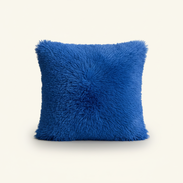 Blue Faux Fur Throw Pillow (18" x 18")