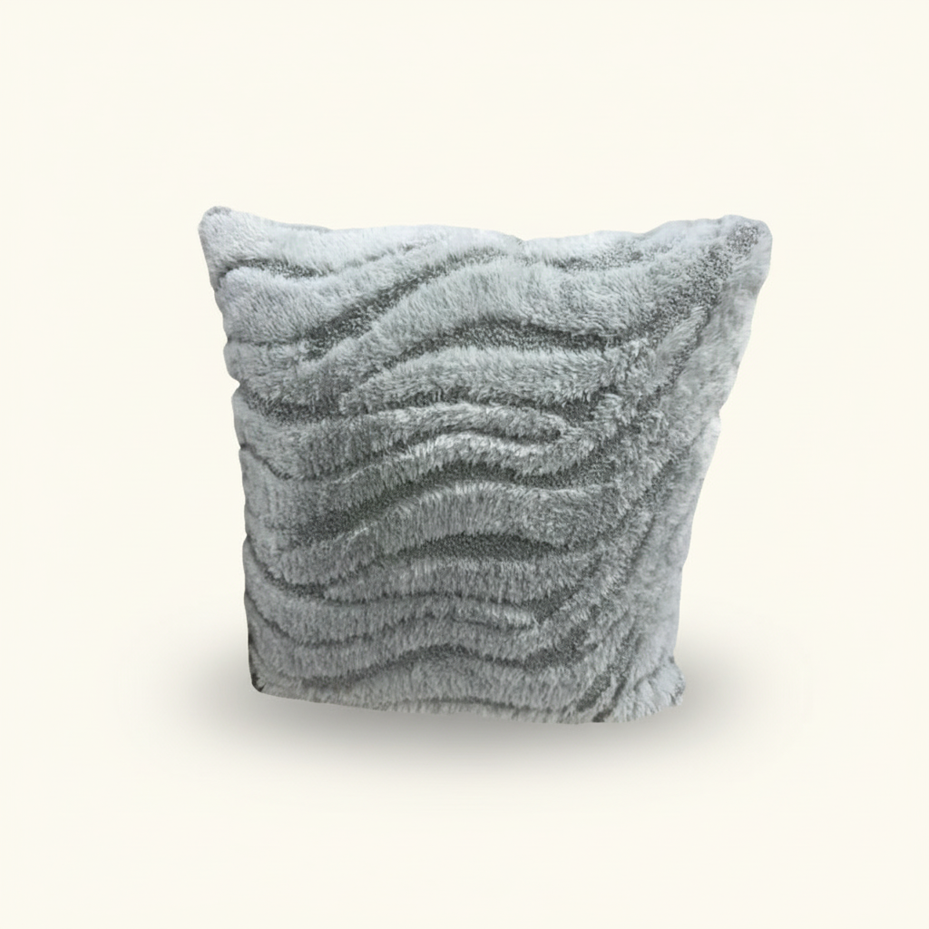 Gray Zebra-Texture Faux Fur Throw Pillow (18" x 18")