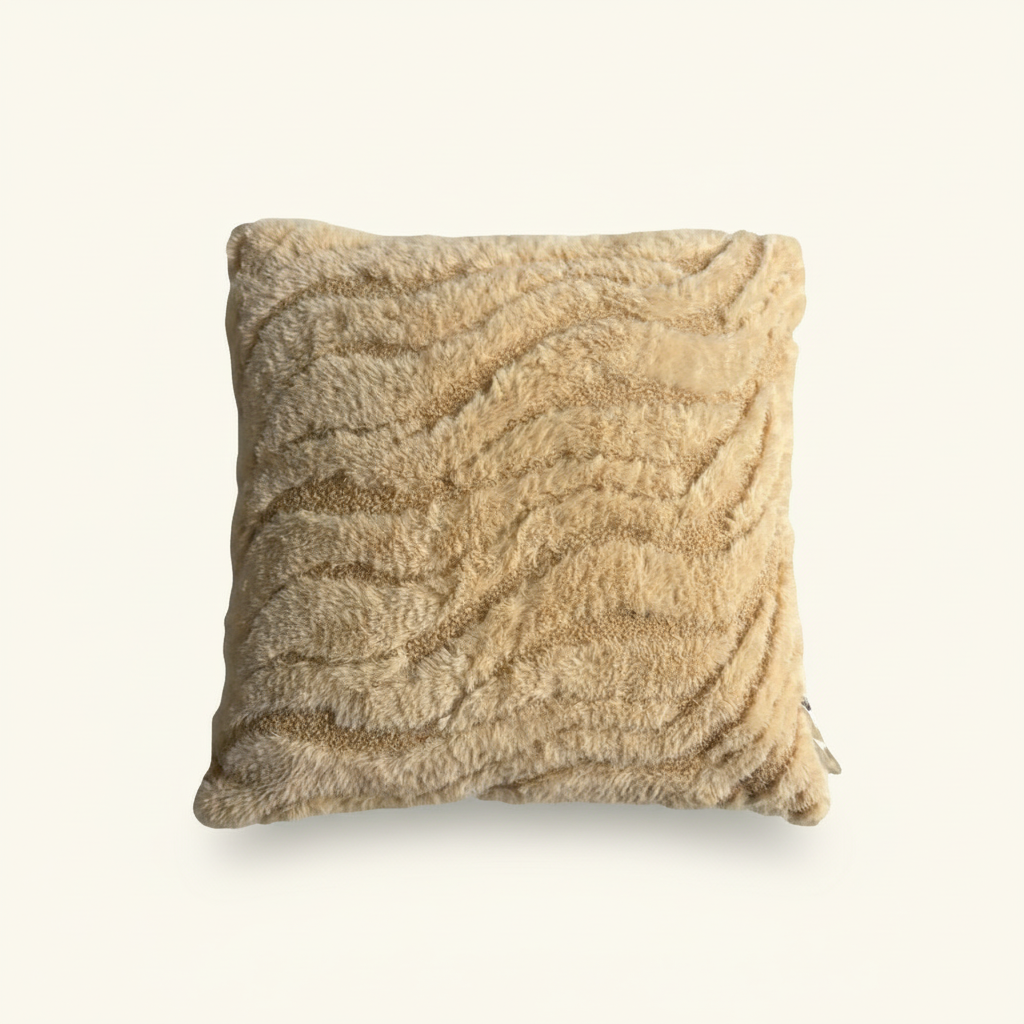 Gold Zebra-Texture Faux Fur Throw Pillow (18" x 18")