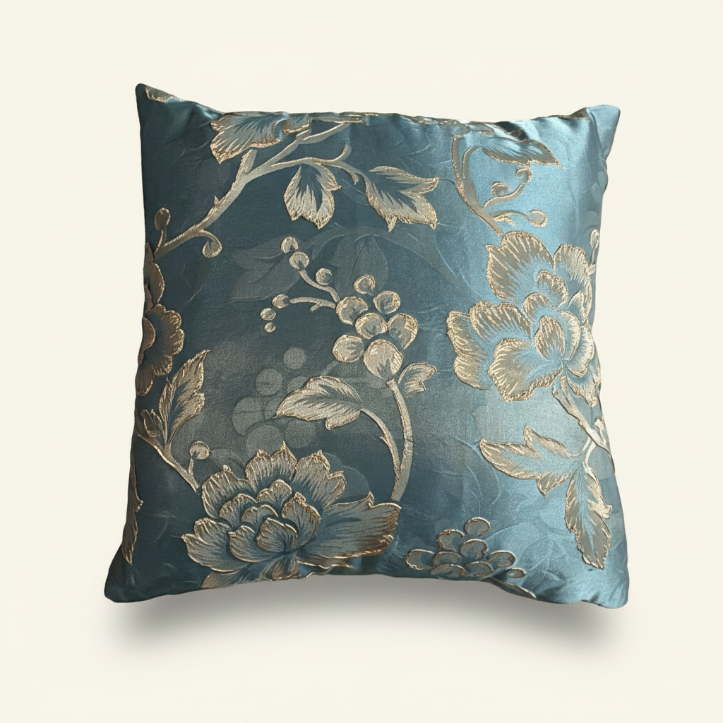 Turquoise Floral Jacquard Throw Pillow (18" x 18")