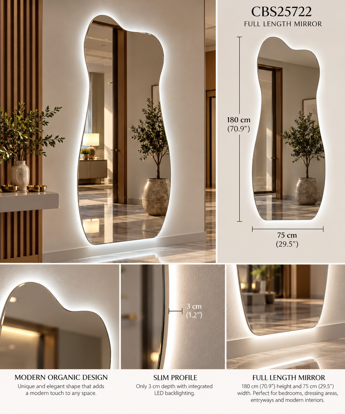 Belliza Irregular Full-Length LED Mirror – CBS25722 - Image 2