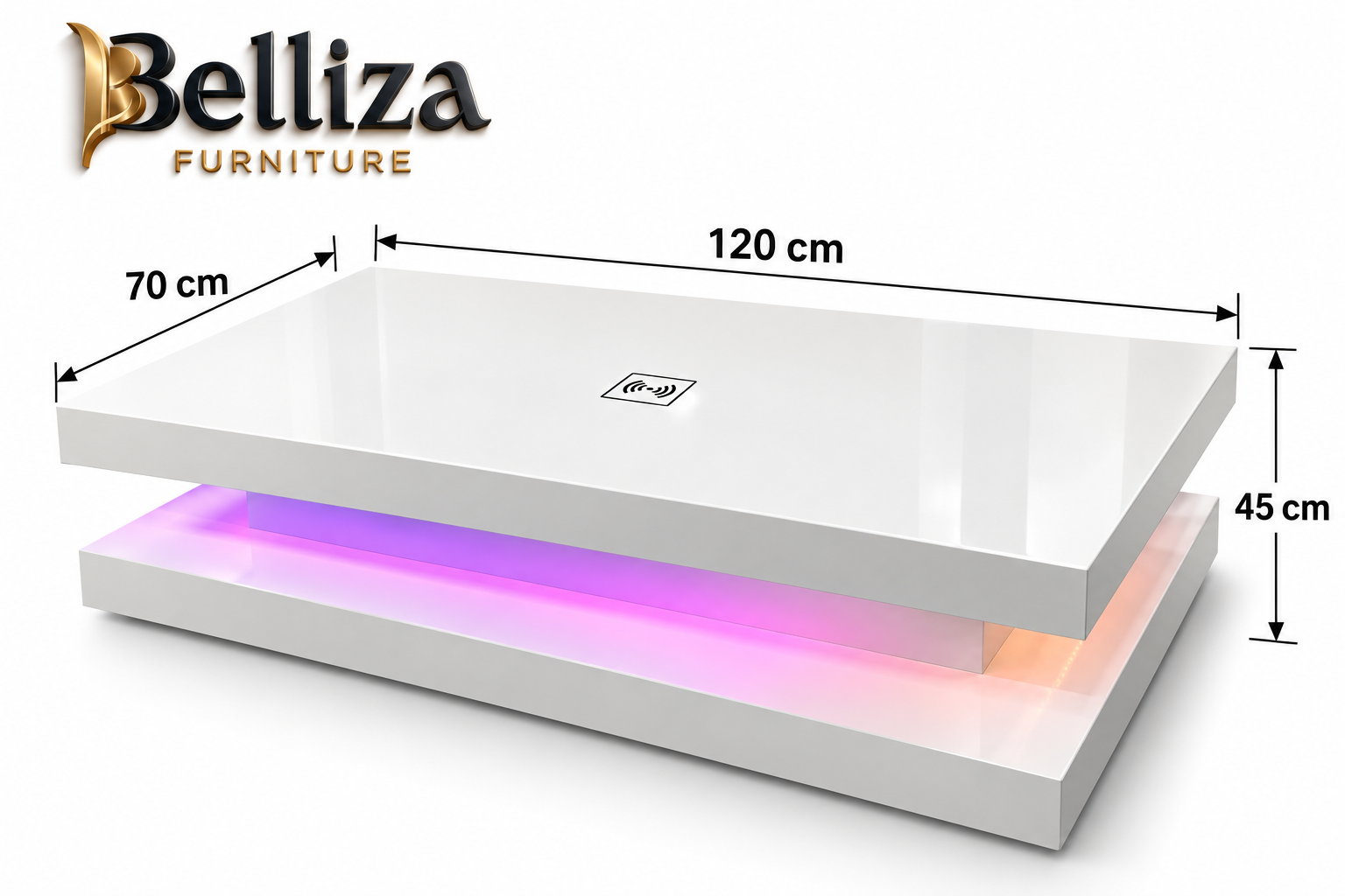 Belliza GD005 Modern LED Coffee Table with Wireless Charging - Image 3