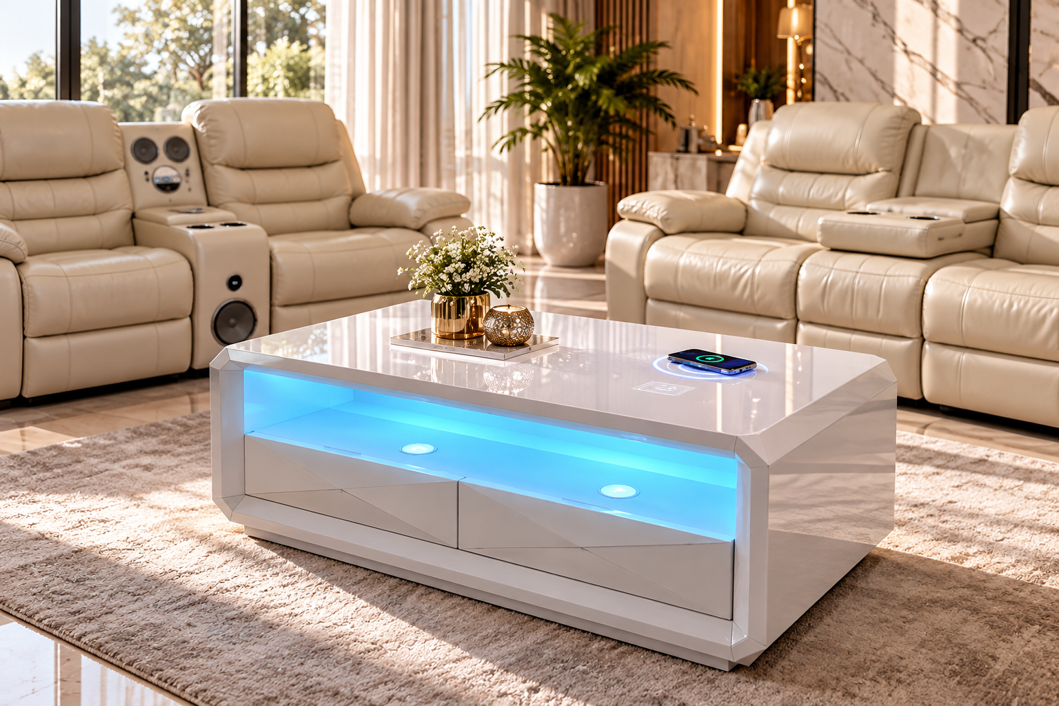 Belliza Smart LED Coffee Table with Wireless Charger & Bluetooth Speaker - Image 3
