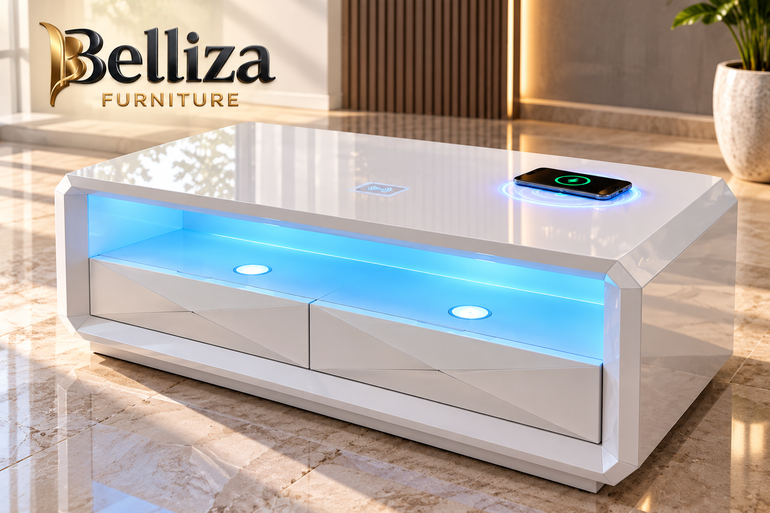 Belliza Smart LED Coffee Table with Wireless Charger & Bluetooth Speaker - Image 4