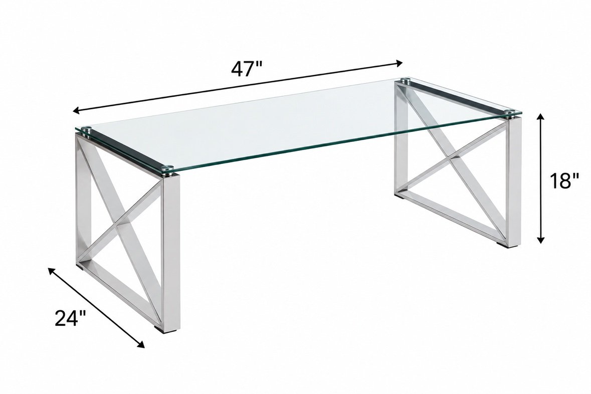 Belliza 47" Chrome X-Base Glass Coffee Table - Image 2