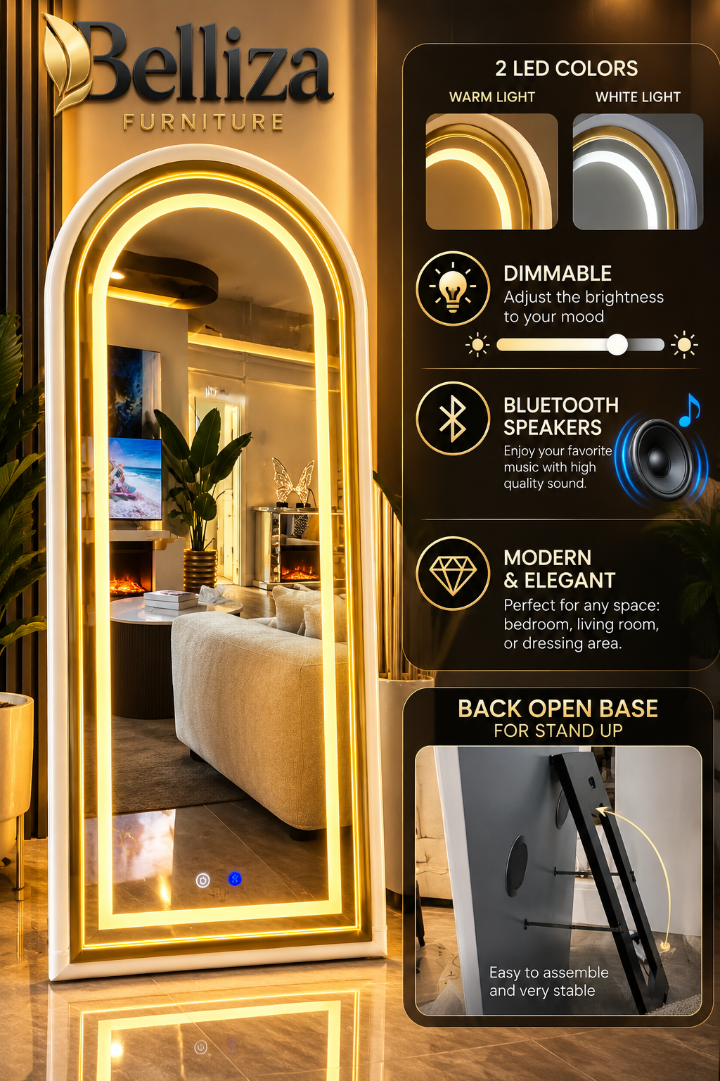 Belliza GD022 Full-Length LED Bluetooth Mirror - Image 3
