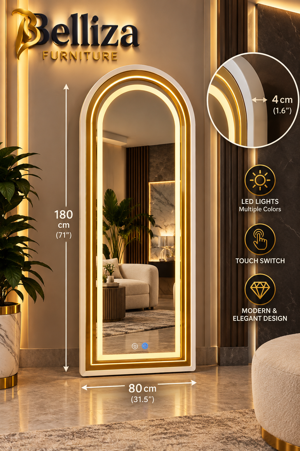 Belliza GD022 Full-Length LED Bluetooth Mirror - Image 2